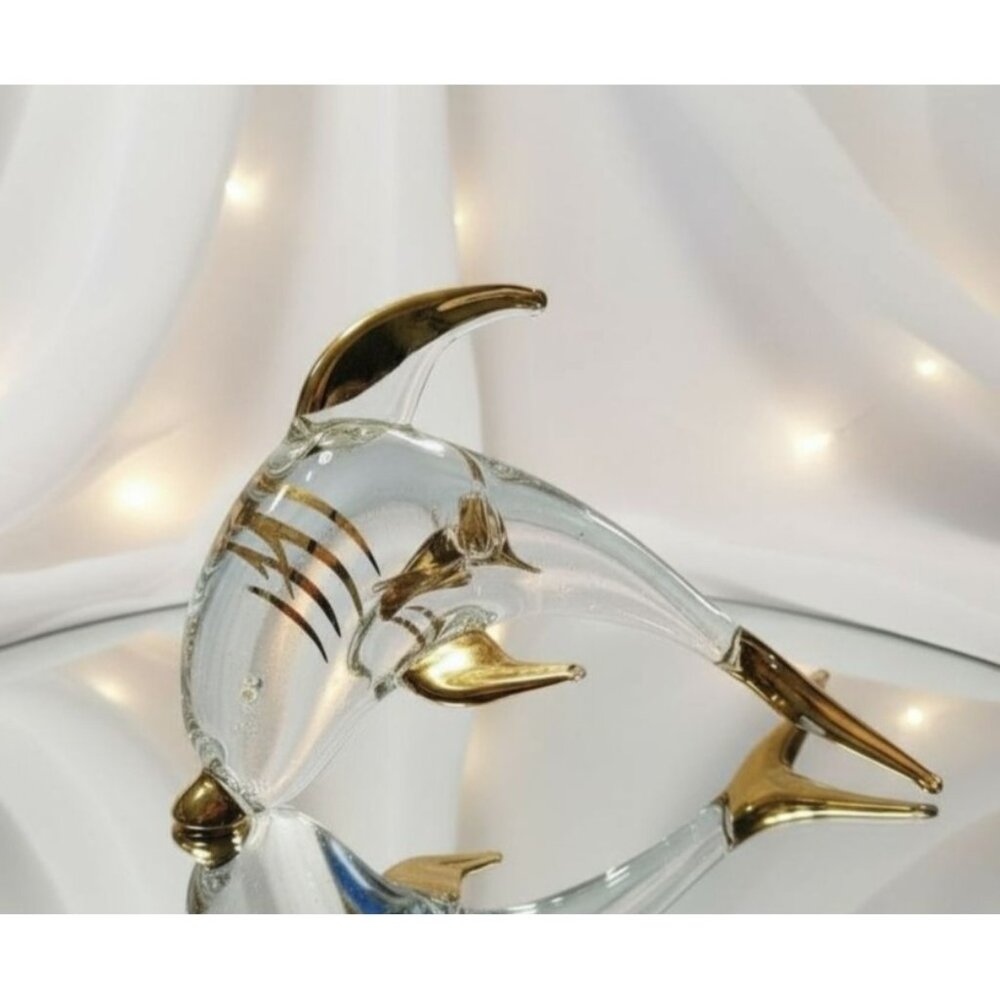 Large Murano Glass Gold Accented Dolphin Figurine